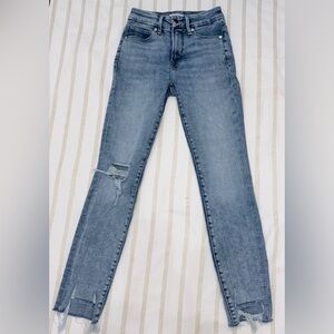 Good American Good Legs Skinny Jeans 25 Indigo 090 Distressed Raw Hem High Rise